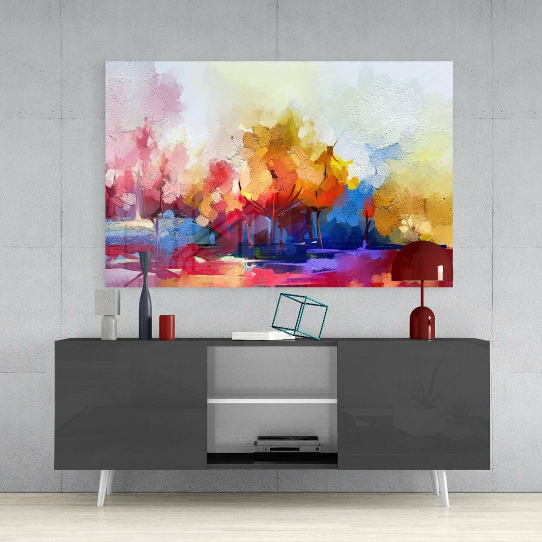 Soyut Ağaçlar Cam Tablo