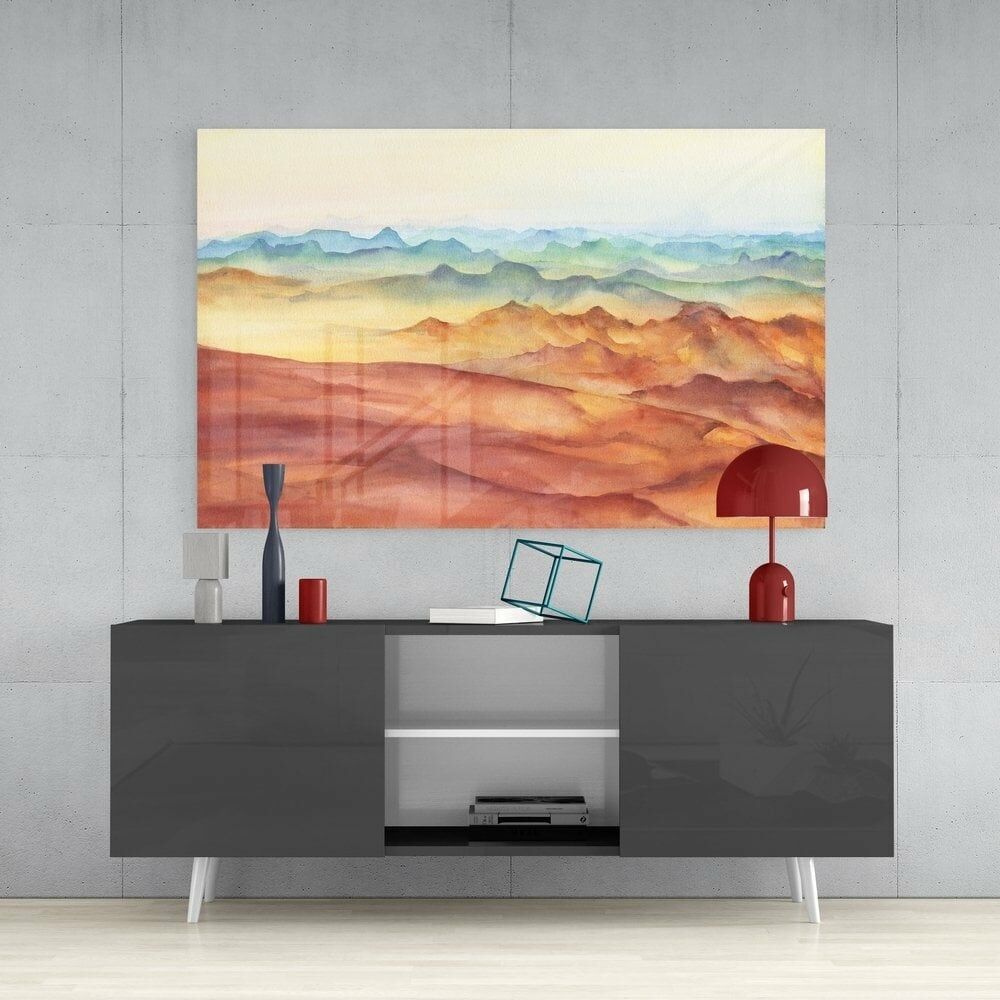Soyut Dağlar Cam Tablo