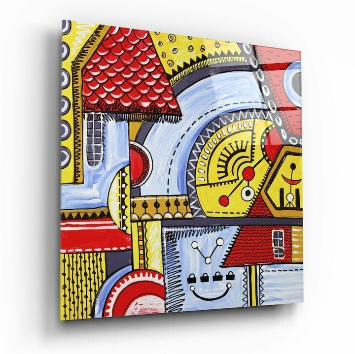 Soyut Evler Cam Tablo