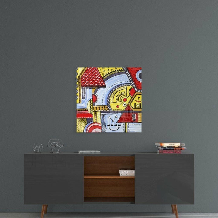 Soyut Evler Cam Tablo