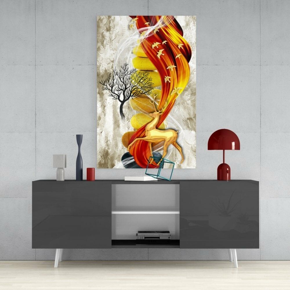 Soyut Geyik Cam Tablo