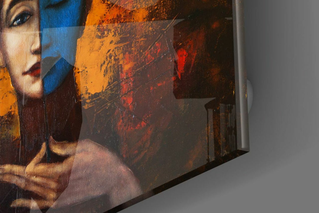 Soyut Kadın Portre Cam Tablo