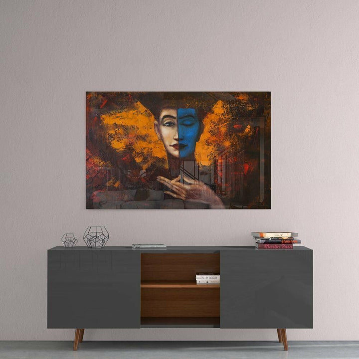 Soyut Kadın Portre Cam Tablo