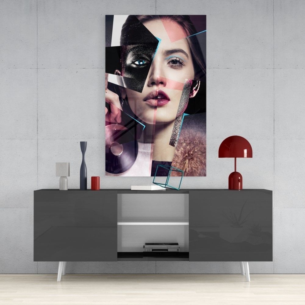 Soyut Kadın Portre Cam Tablo