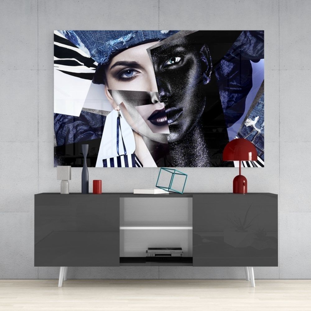 Soyut Kadın Portre Cam Tablo