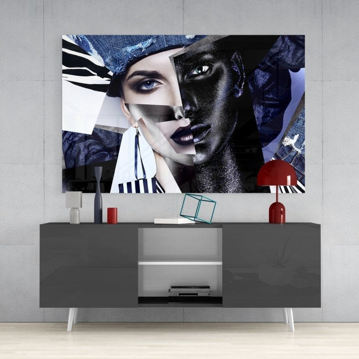 Soyut Kadın Portre Cam Tablo