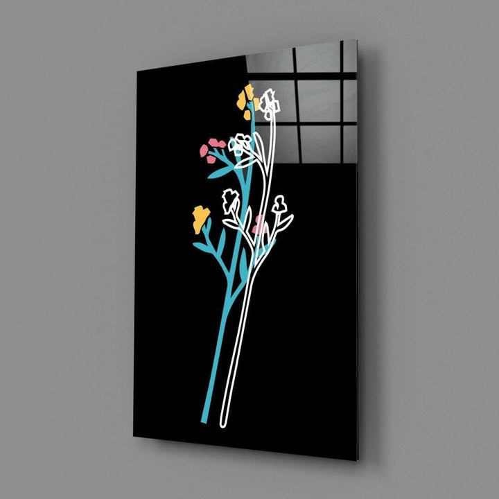 Soyut Renkli Çiçekler Cam Tablo
