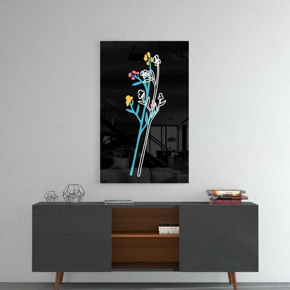 Soyut Renkli Çiçekler Cam Tablo