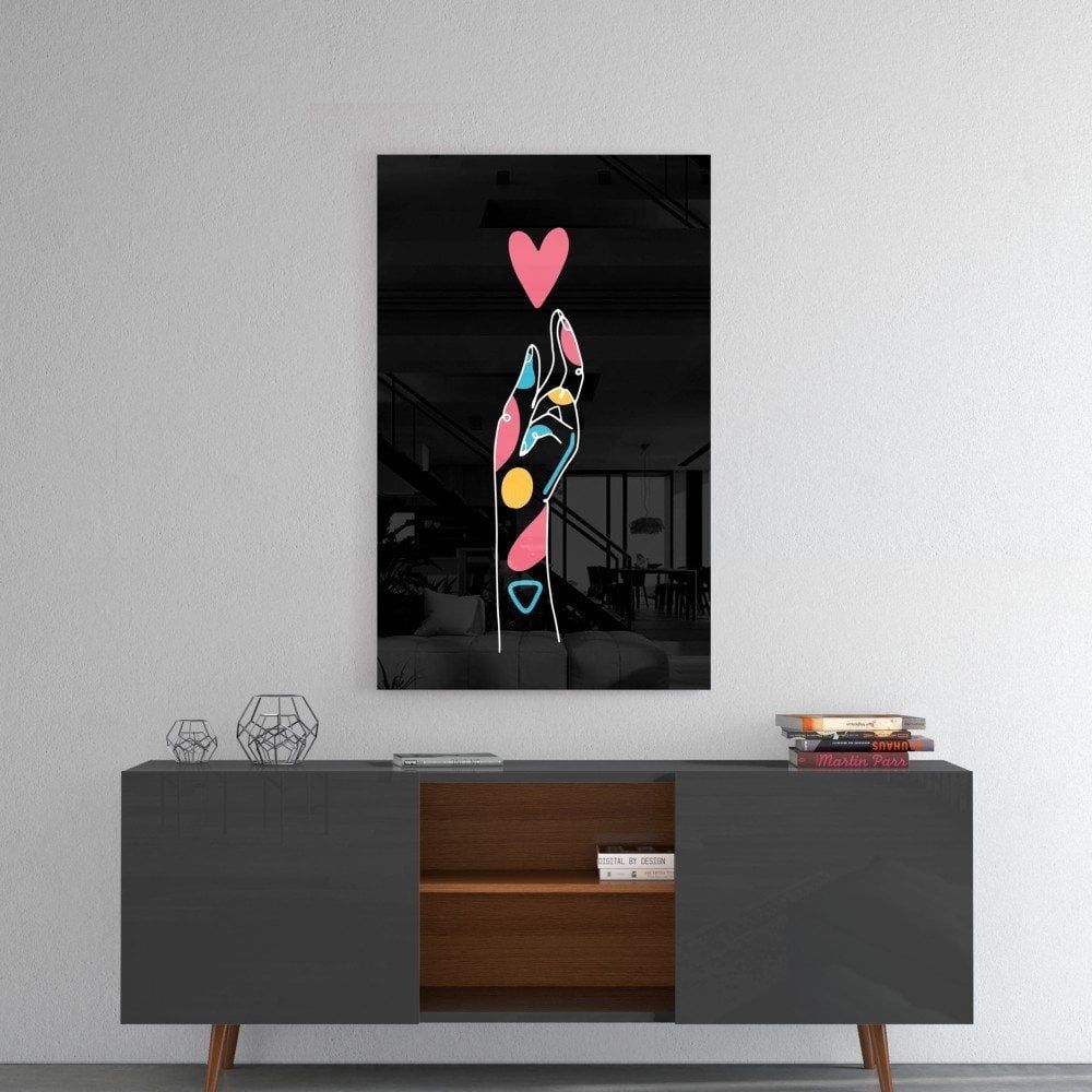 Soyut Renkli El Cam Tablo