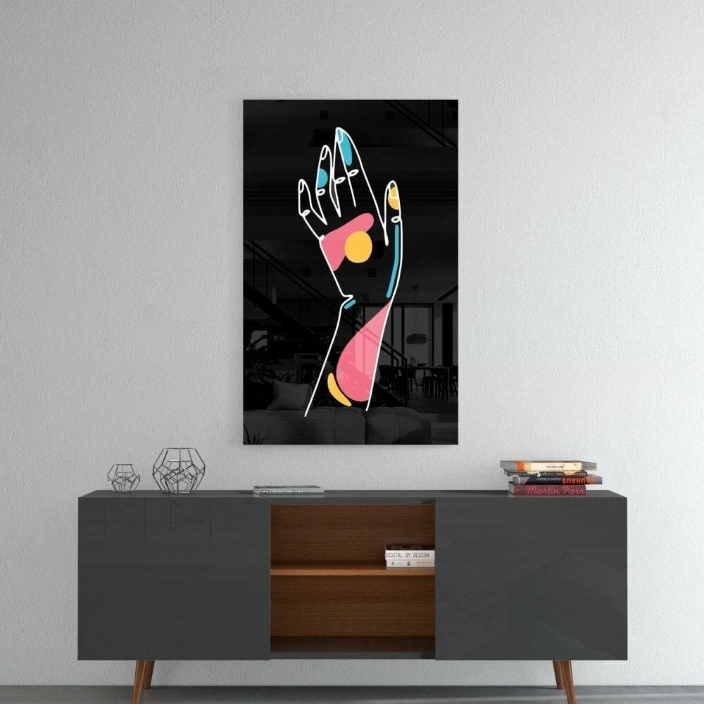 Soyut Renkli El Cam Tablo