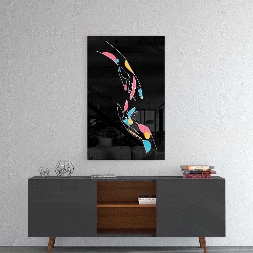 Soyut Renkli Eller Cam Tablo