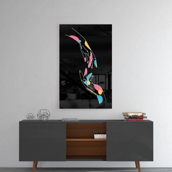 Soyut Renkli Eller Cam Tablo