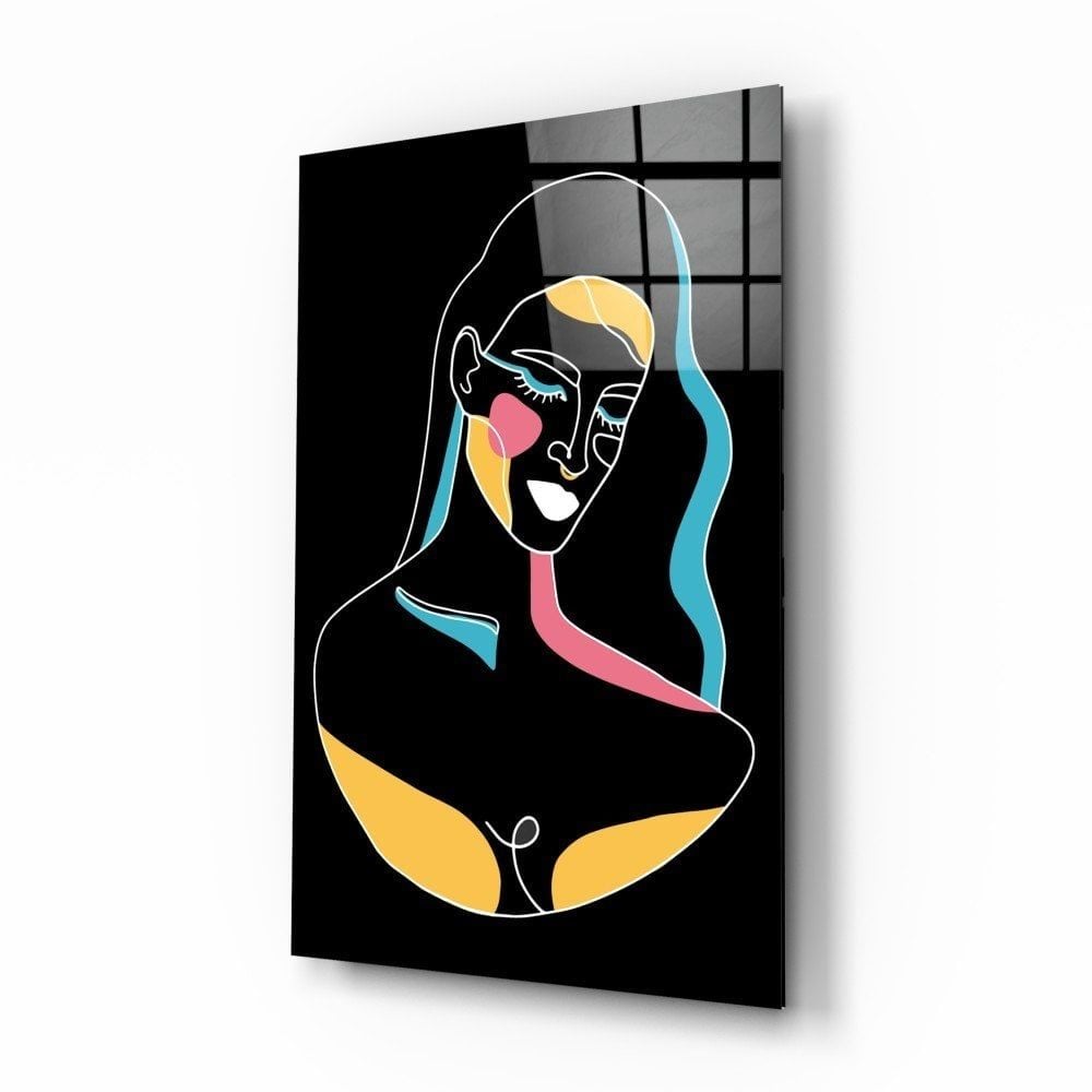 Soyut Renkli Portre Cam Tablo