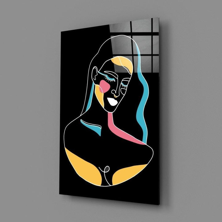 Soyut Renkli Portre Cam Tablo