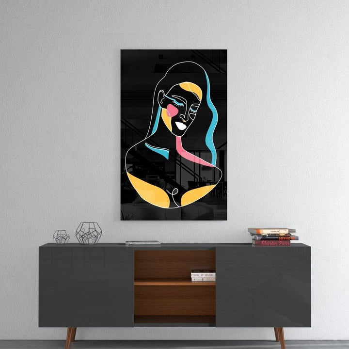 Soyut Renkli Portre Cam Tablo