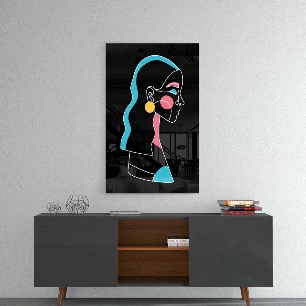 Soyut Renkli Portre Cam Tablo