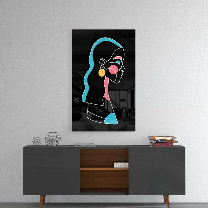 Soyut Renkli Portre Cam Tablo