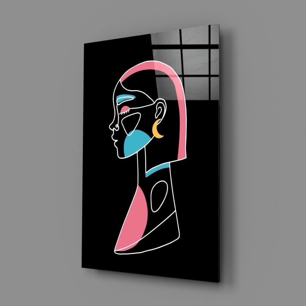 Soyut Renkli Portre Cam Tablo