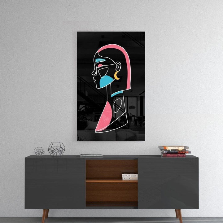 Soyut Renkli Portre Cam Tablo