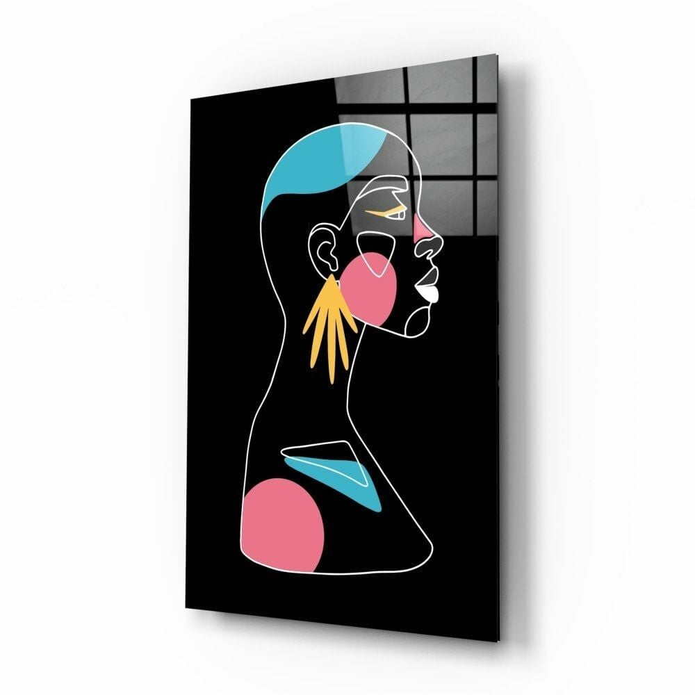 Soyut Renkli Portre Cam Tablo