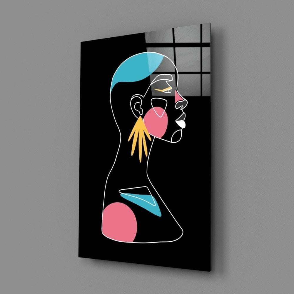 Soyut Renkli Portre Cam Tablo