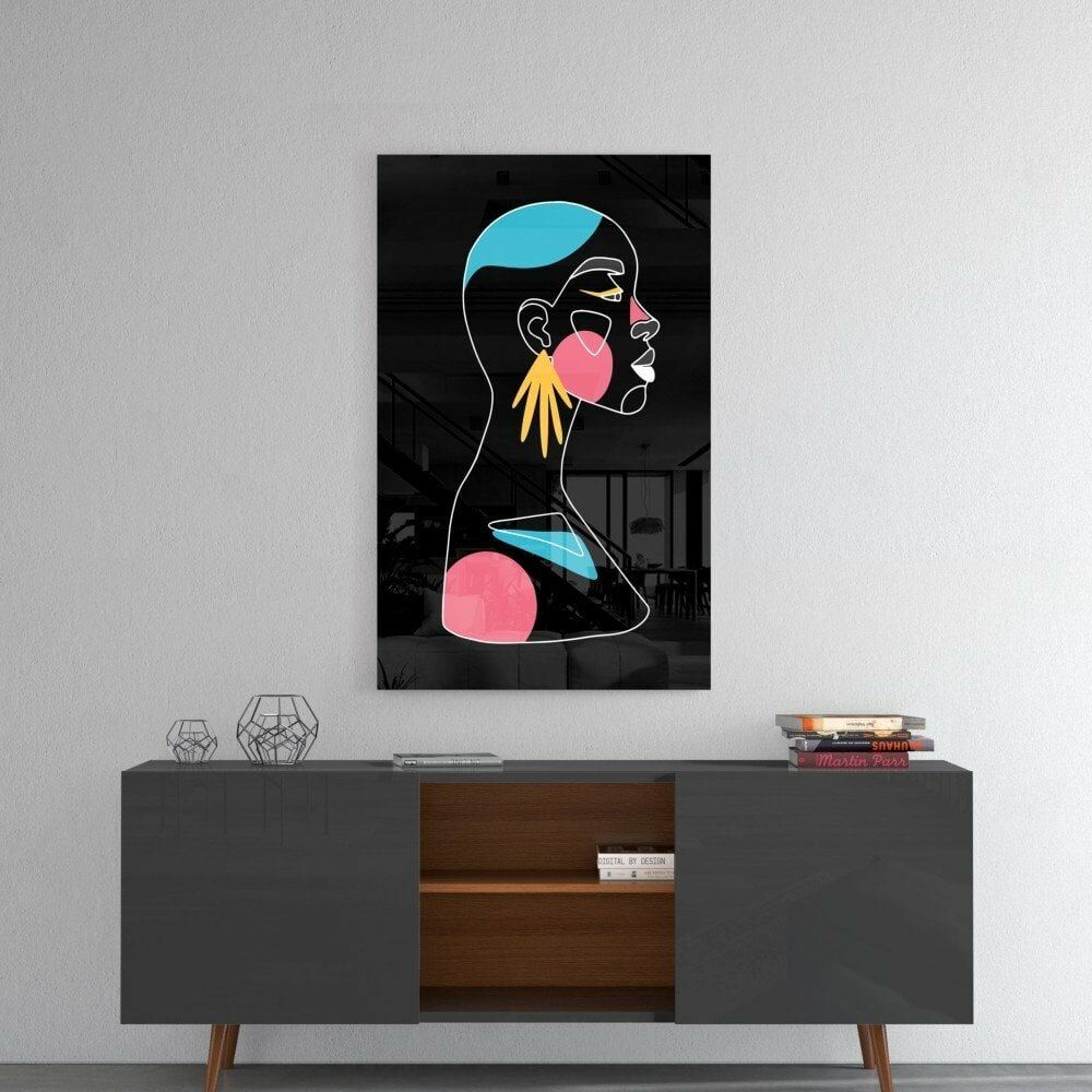 Soyut Renkli Portre Cam Tablo