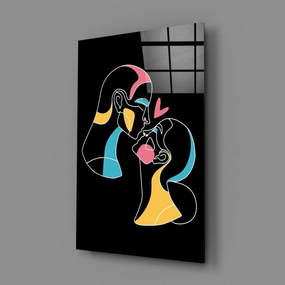 Soyut Renkli Portre Cam Tablo