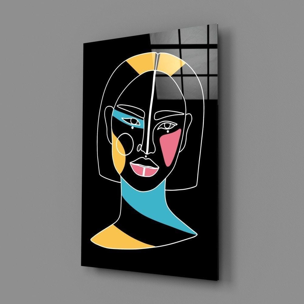 Soyut Renkli Portre Cam Tablo