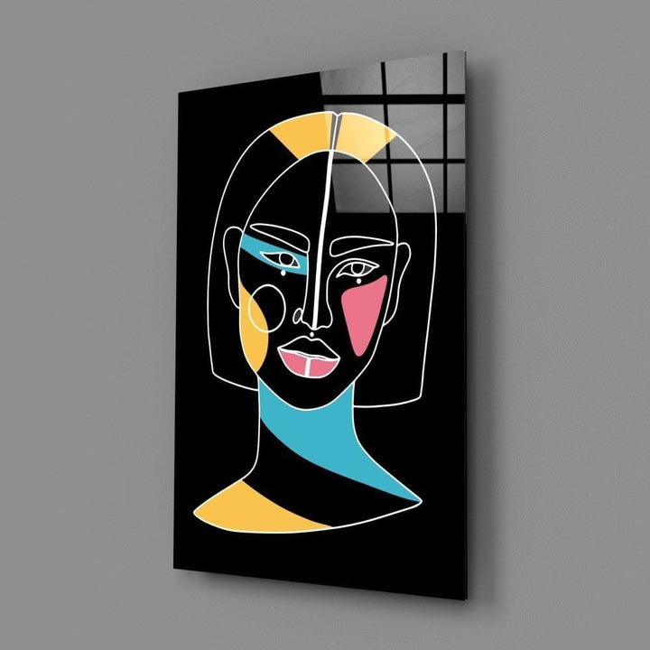 Soyut Renkli Portre Cam Tablo