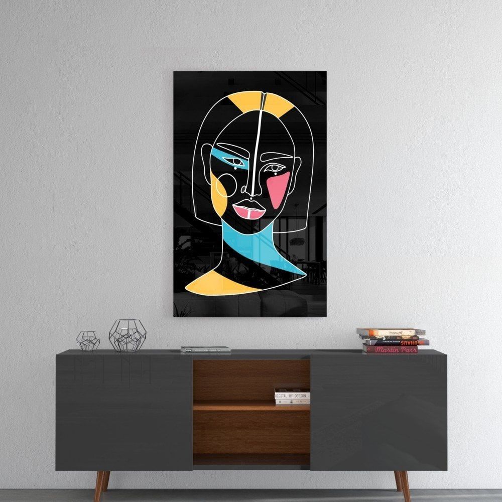 Soyut Renkli Portre Cam Tablo