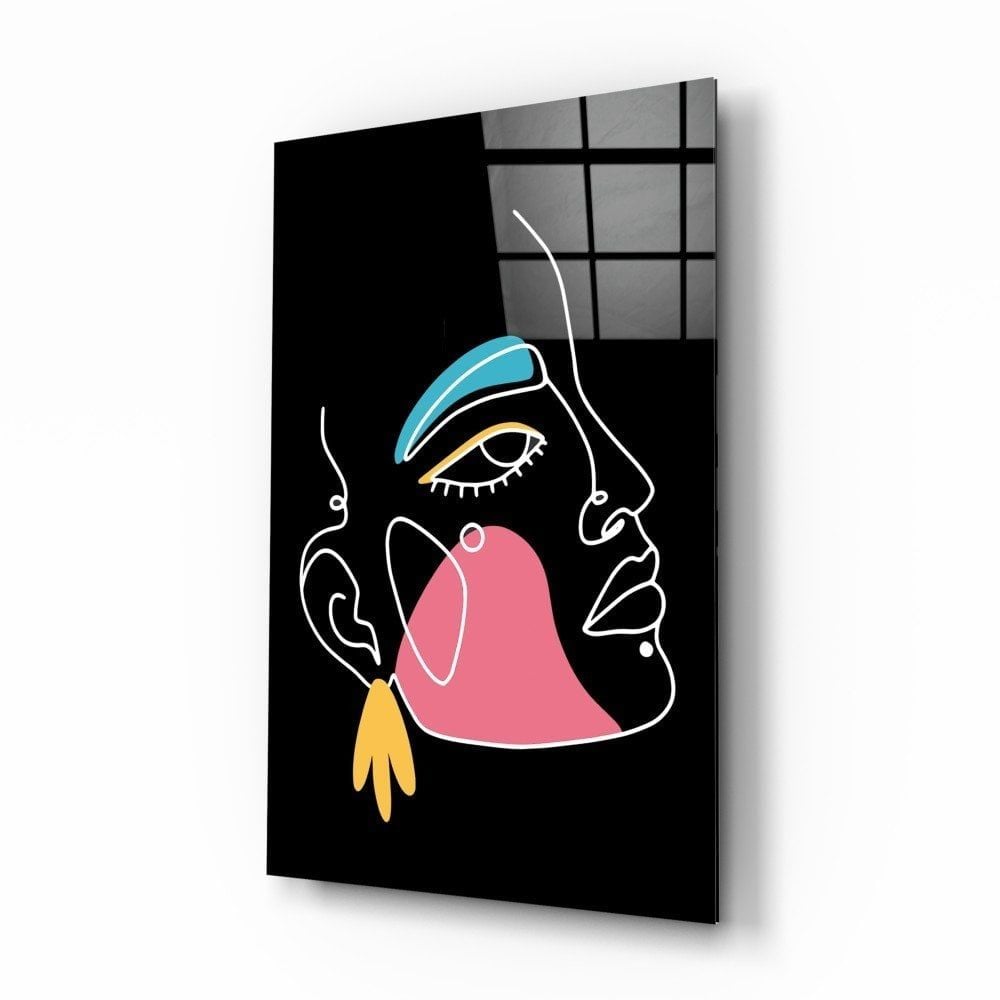 Soyut Renkli Portre Cam Tablo