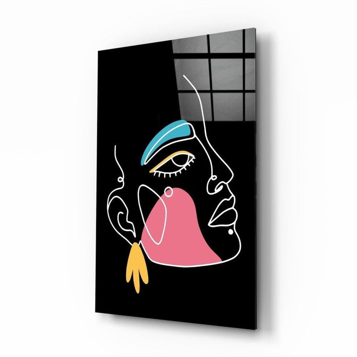 Soyut Renkli Portre Cam Tablo