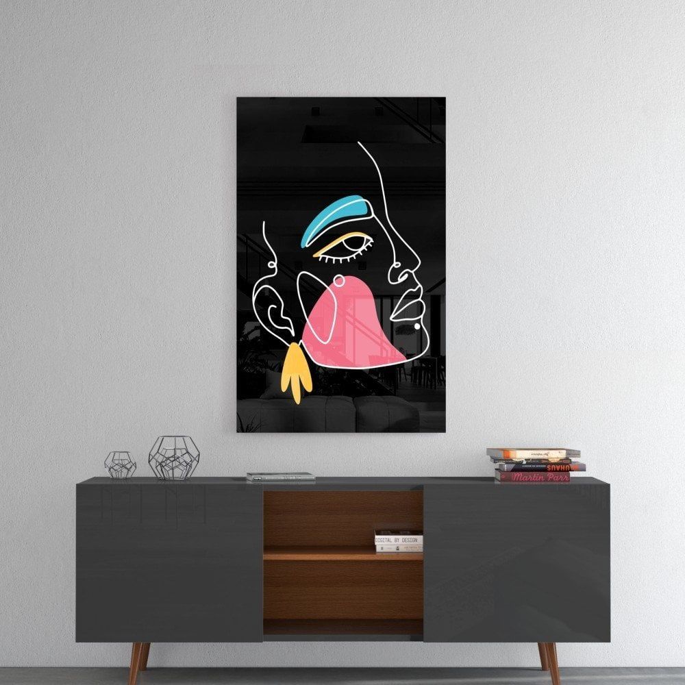 Soyut Renkli Portre Cam Tablo