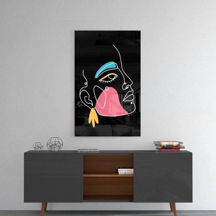 Soyut Renkli Portre Cam Tablo