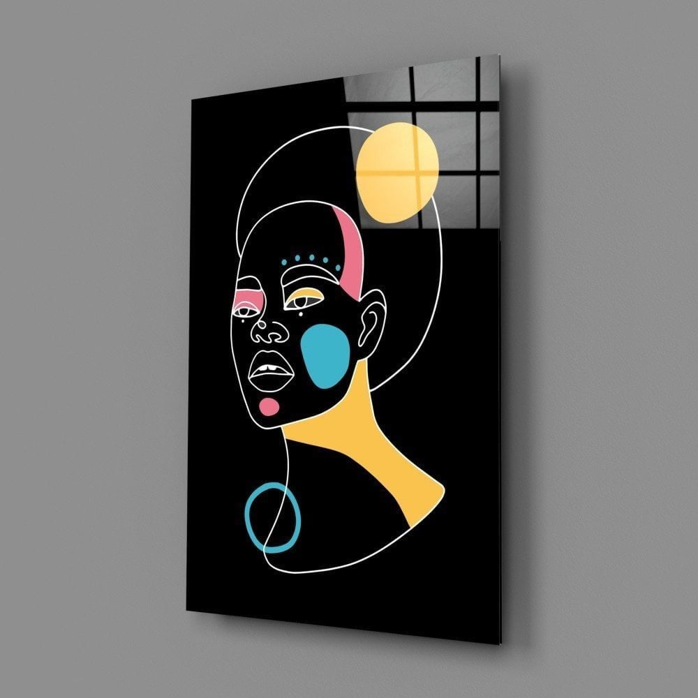 Soyut Renkli Portre Cam Tablo
