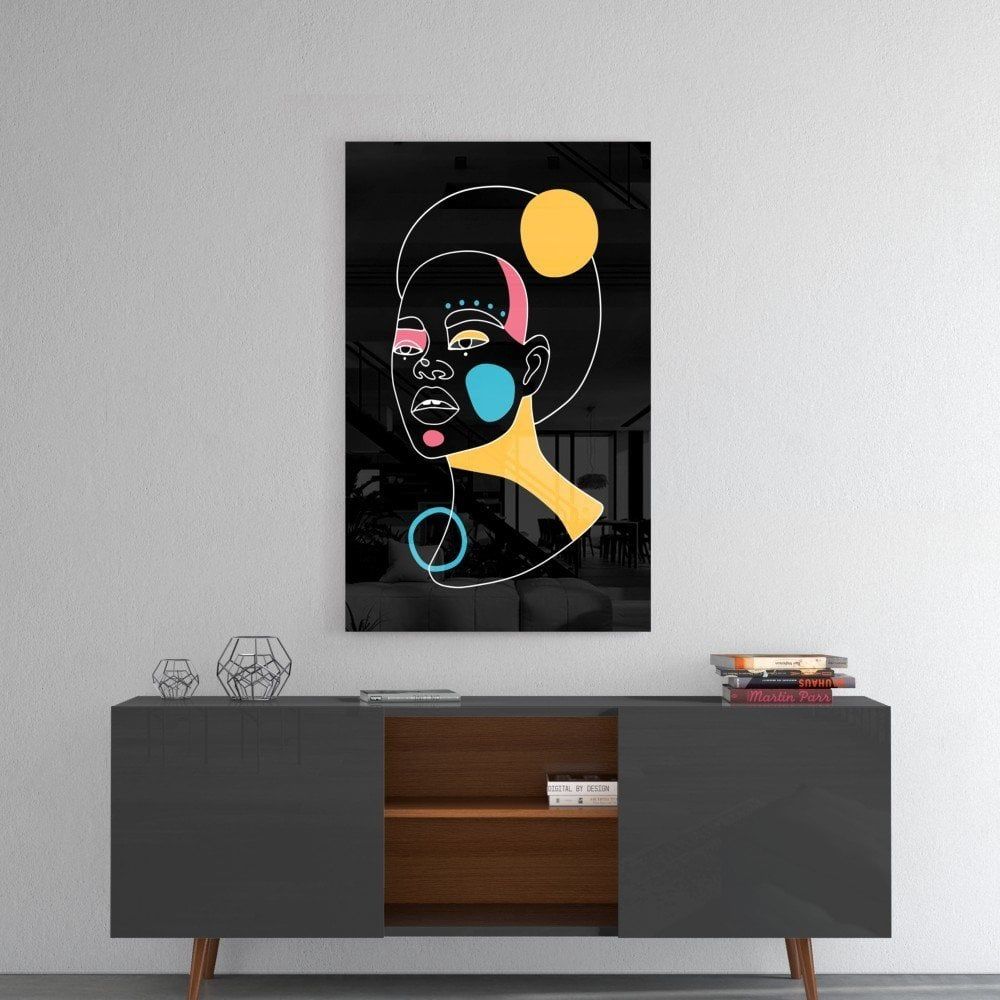 Soyut Renkli Portre Cam Tablo