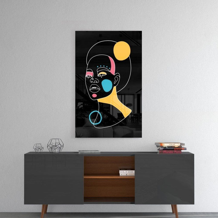 Soyut Renkli Portre Cam Tablo