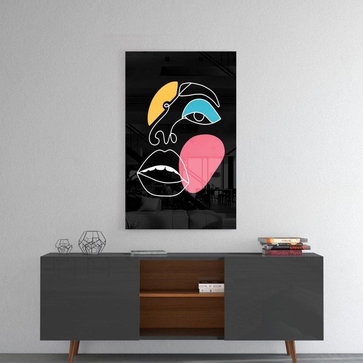 Soyut Renkli Yüz Cam Tablo