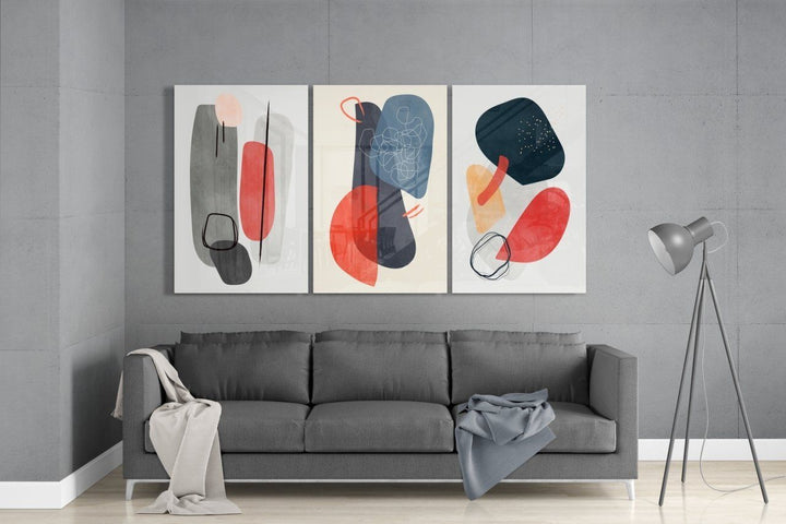Soyut Şekiller 3 Cam Tablo