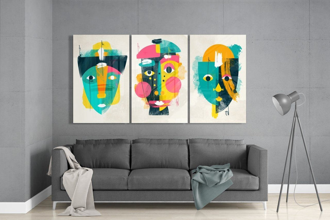 Soyut Şekiller 9 Cam Tablo