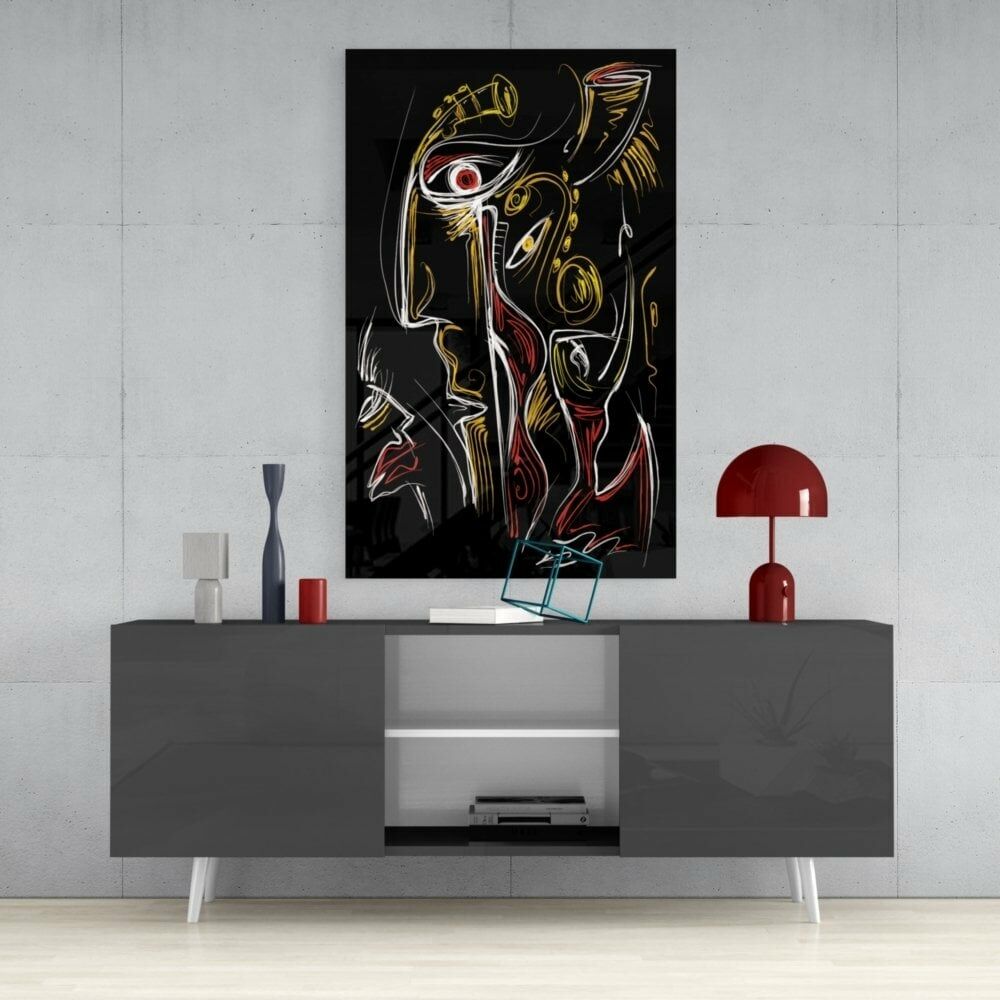 Soyut Yüzler Cam Tablo