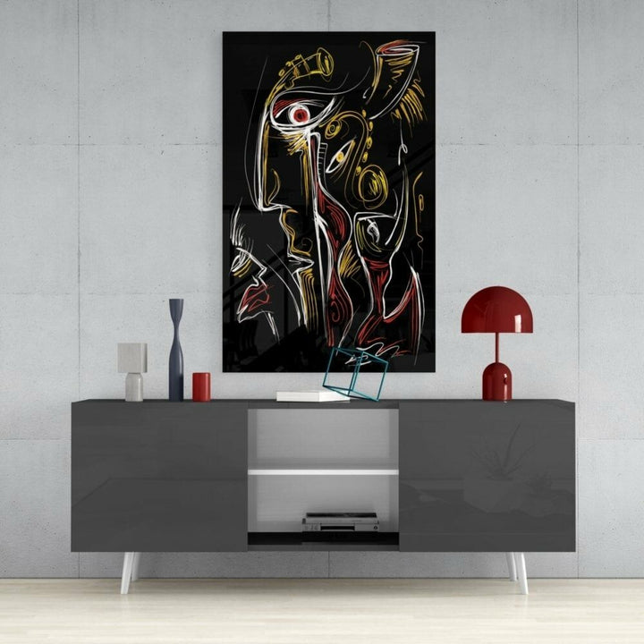 Soyut Yüzler Cam Tablo