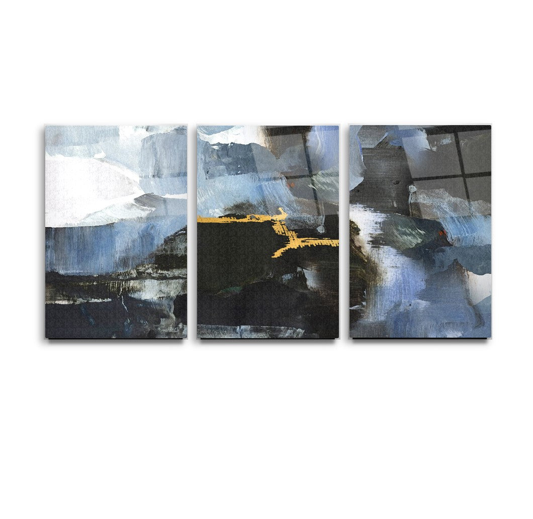 Soyut Mavi Triple Cam Tablo