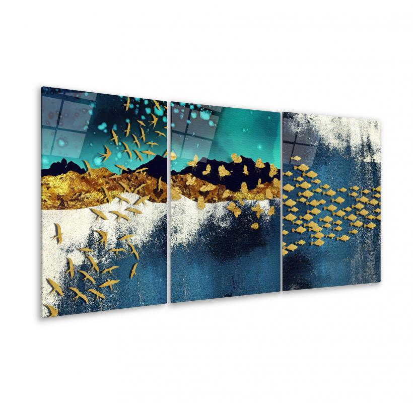 Kuşlar ve Kelebekler Triple Cam Tablo Seti