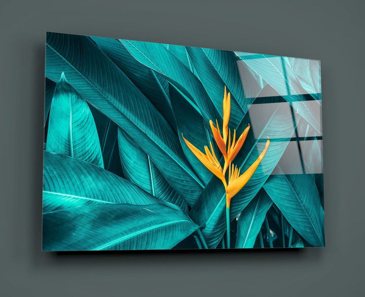 Tropik Yaprak Cam Tablo No:1194