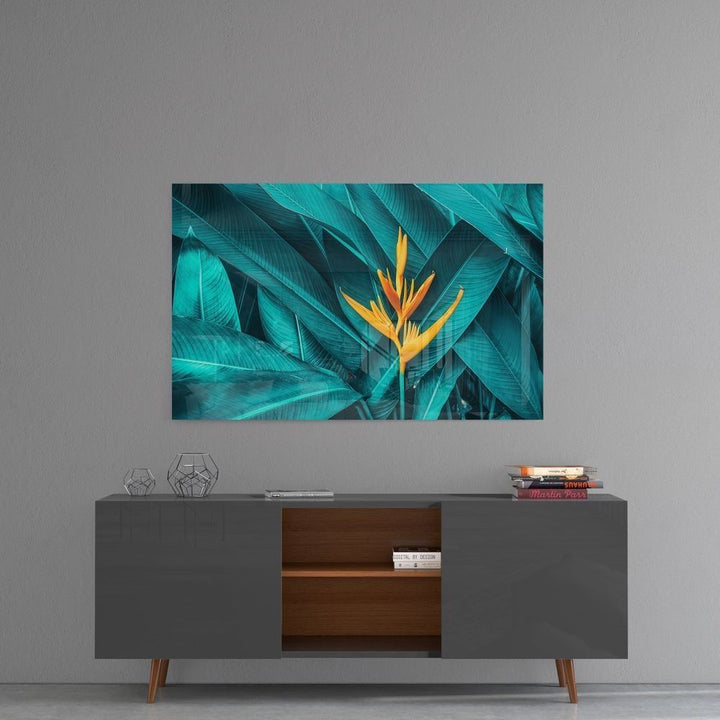 Tropik Yaprak Cam Tablo No:1194