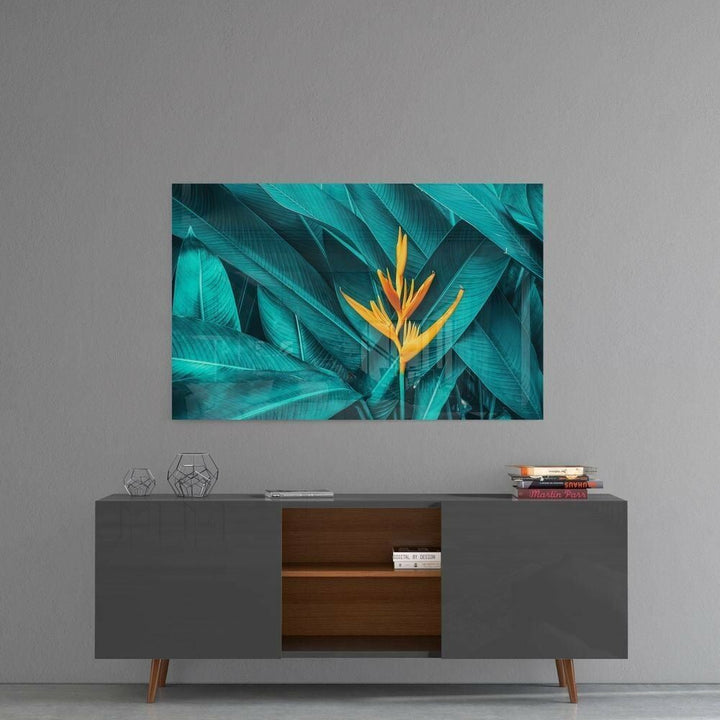 Tropik Yaprak Cam Tablo No:2034