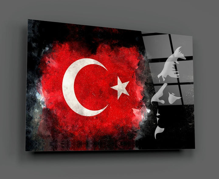 Türk Bayrağı ve Atatürk Silüeti Cam Tablo