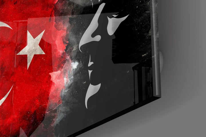 Türk Bayrağı ve Atatürk Silüeti Cam Tablo