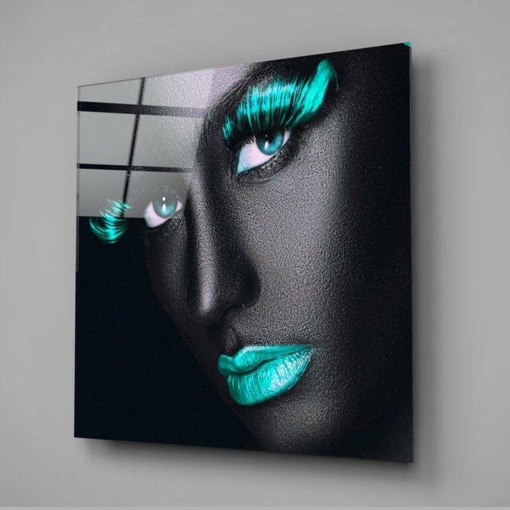 Turkuaz Kirpikler Cam Tablo